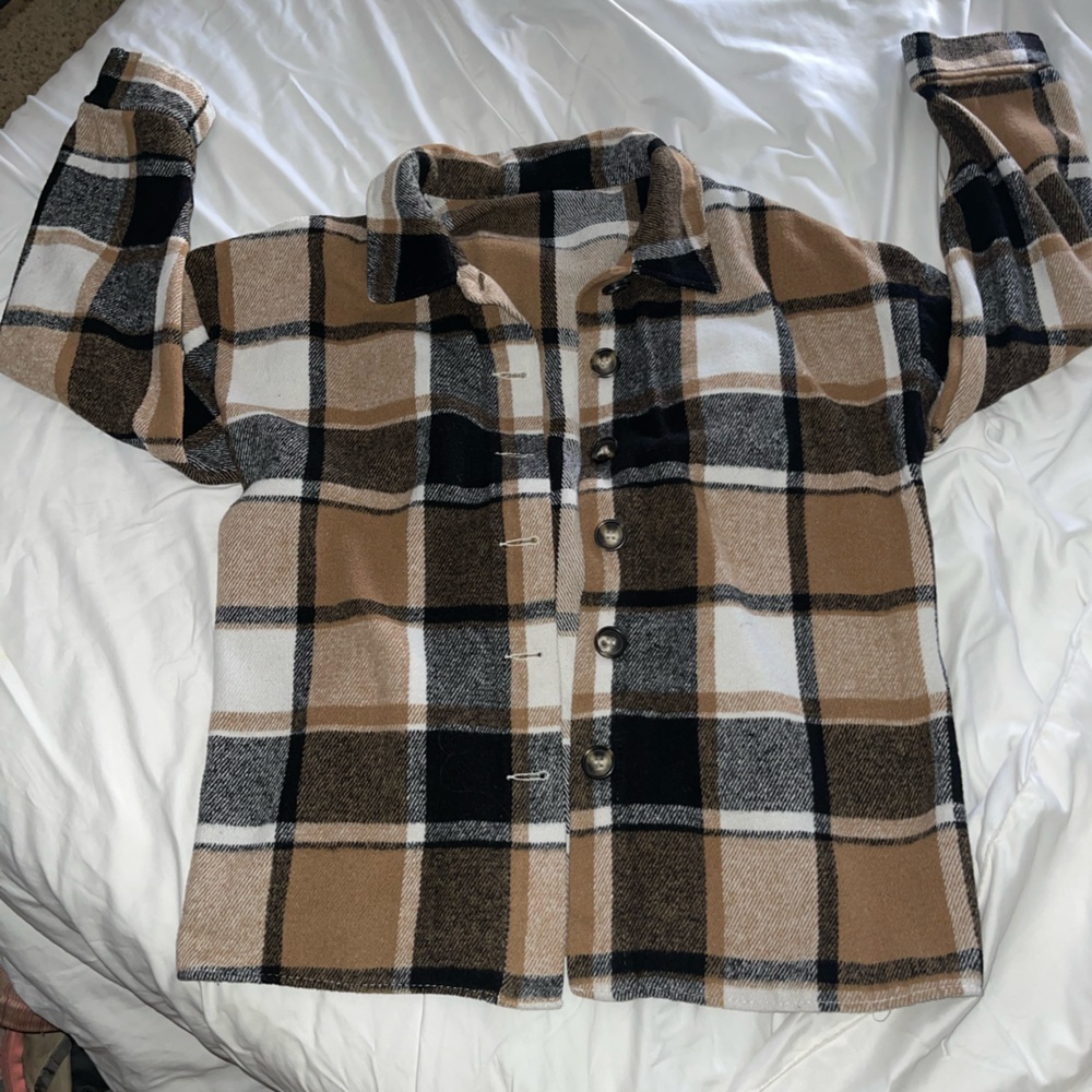 tan, black, & white flannel